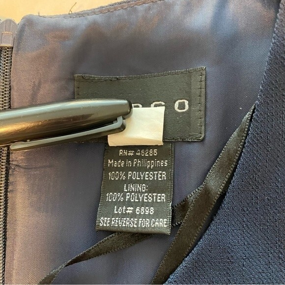 Vintage Navy Embroidery Midi Sheath Dress Deco Buttons Linen Look by VIRGO SZ 16 - Picture 12 of 13